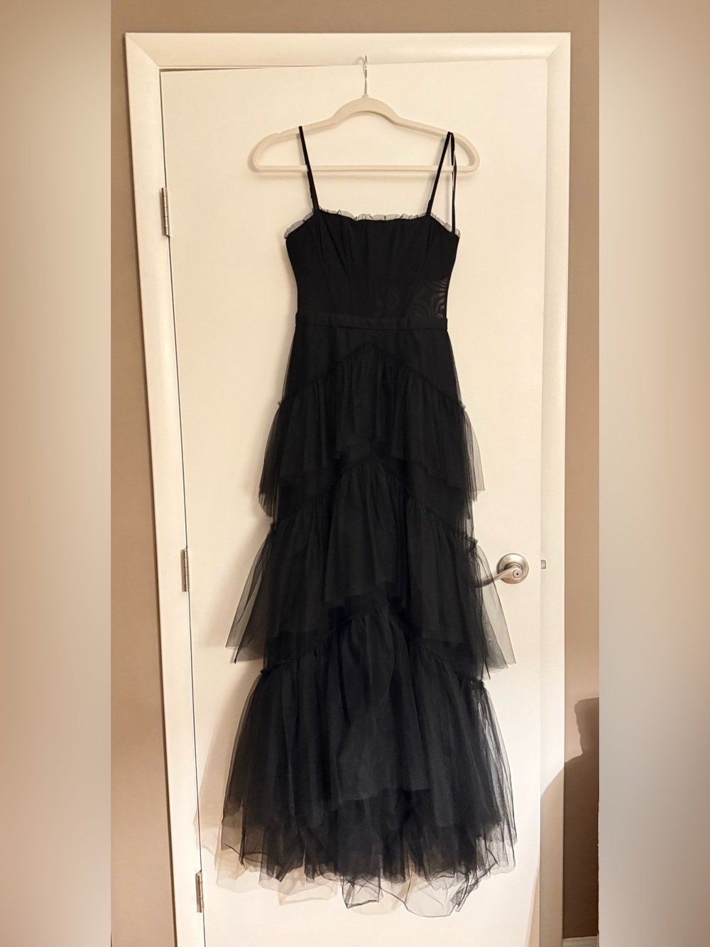 BCBGMaxAzria Black Tiered Tulle Evening Gown